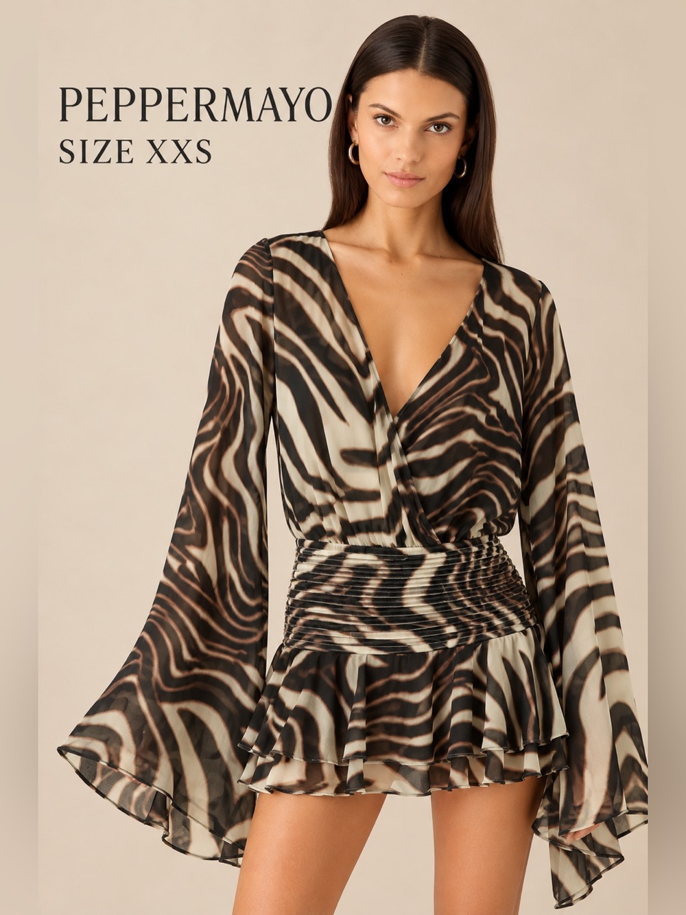 Peppermayo Elisana Reversible Zebra Mini Dress XXS NWT